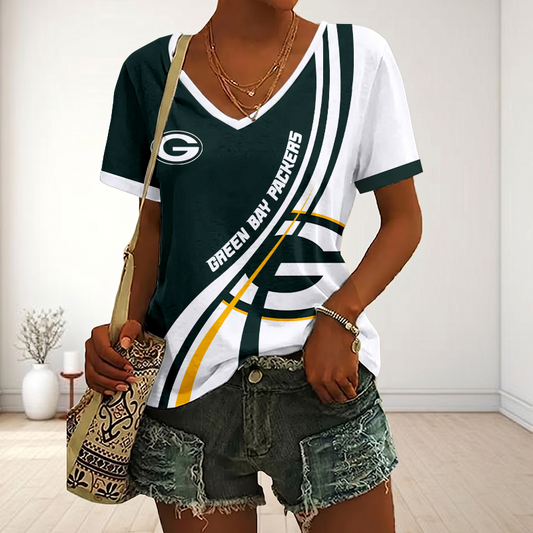 LIMITED EDITION - NEW CUSTOMIZED NFL08 GBP GREEN BAY PACKERS V-NECK FEMALE SHIRT