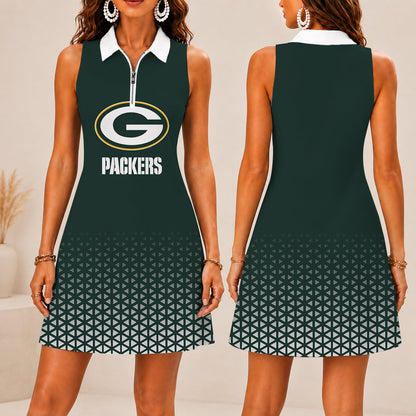 LIMITED EDITION - NEW CUSTOMIZED NFL08 GBP GREEN BAY PACKERS WOMEN'S ZIP SLEEVELESS POLO DRESS