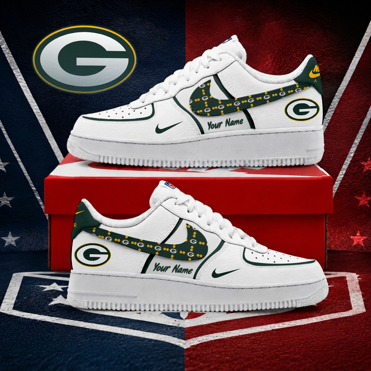 FINAL SALE - NEW CUSTOMIZED NFL08 GBP GREEN BAY PACKERS AF1 SHOES