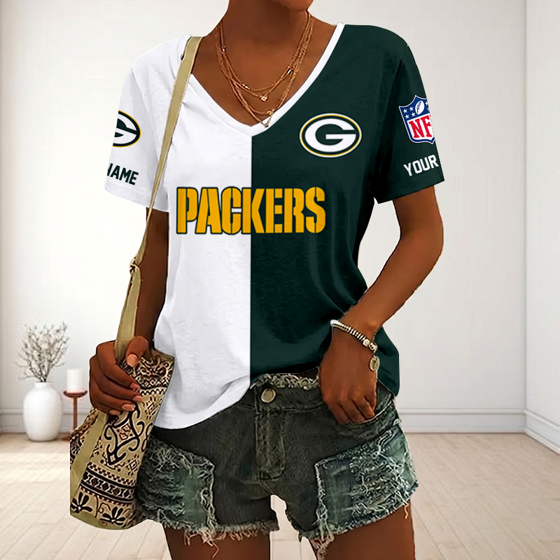 VIRAL EDITION - NEW CUSTOMIZED NFL08 GBP GREEN BAY PACKERS V-NECK FEMALE SHIRT