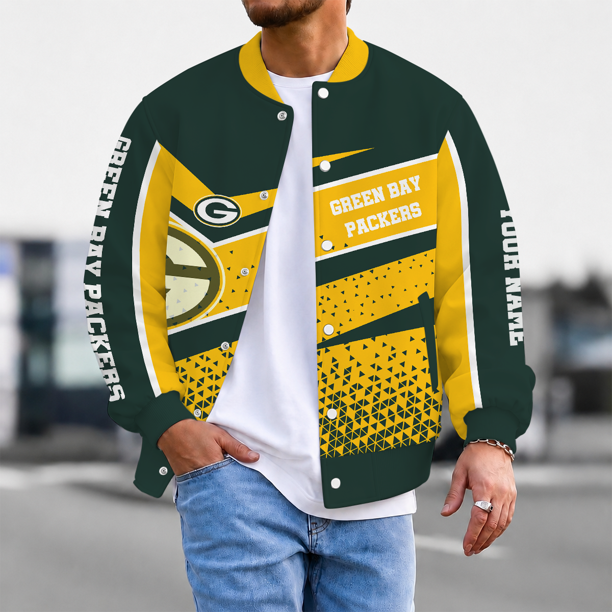 FLASH SALE - NEW CUSTOMIZED NFL08 GBP GREEN BAY PACKERS SATIN VARSITY & BASEBALL JACKET