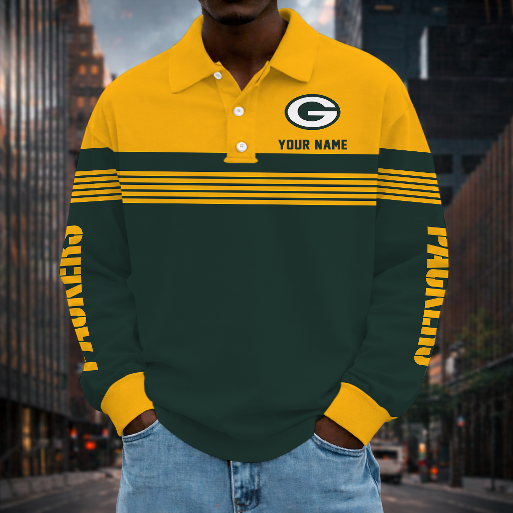 EXCLUSIVE EDITION - NEW CUSTOMIZED NFL08 GBP GREEN BAY PACKERS LONG SLEEVE POLO SHIRT