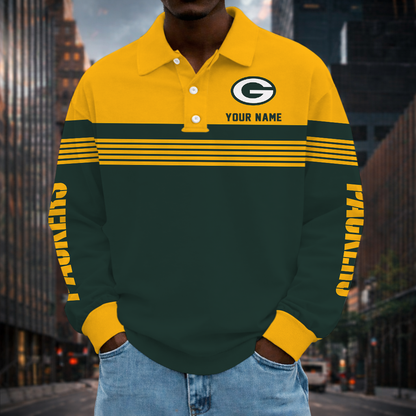 EXCLUSIVE EDITION - NEW CUSTOMIZED NFL08 GBP GREEN BAY PACKERS LONG SLEEVE POLO SHIRT