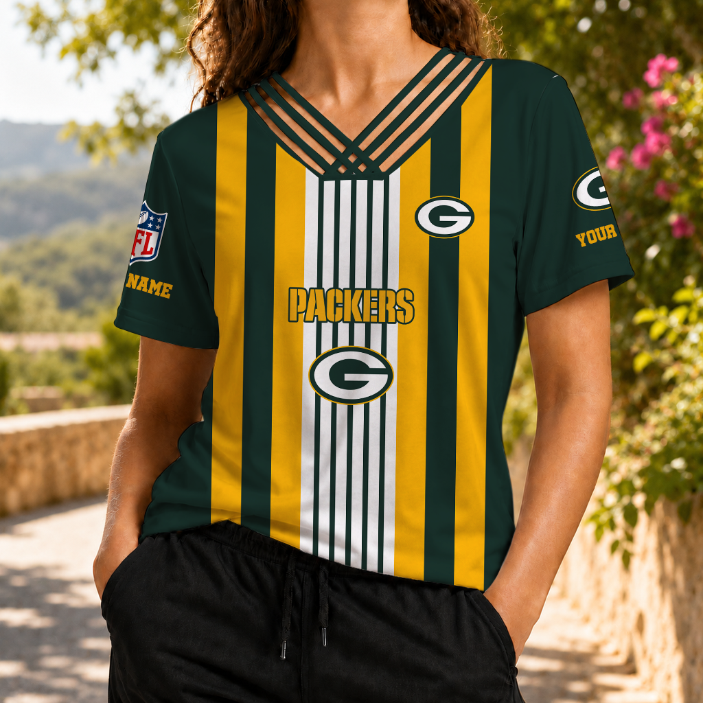 FINAL SALE - NEW CUSTOMIZED NFL08 GBP GREEN BAY PACKERS V-NECK SHIRT
