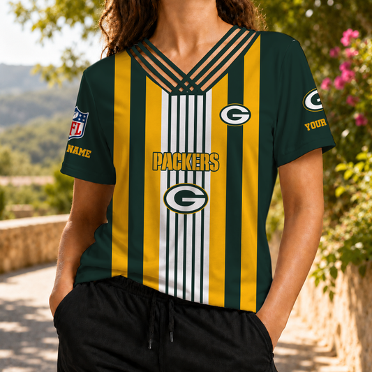 FINAL SALE - NEW CUSTOMIZED NFL08 GBP GREEN BAY PACKERS V-NECK SHIRT