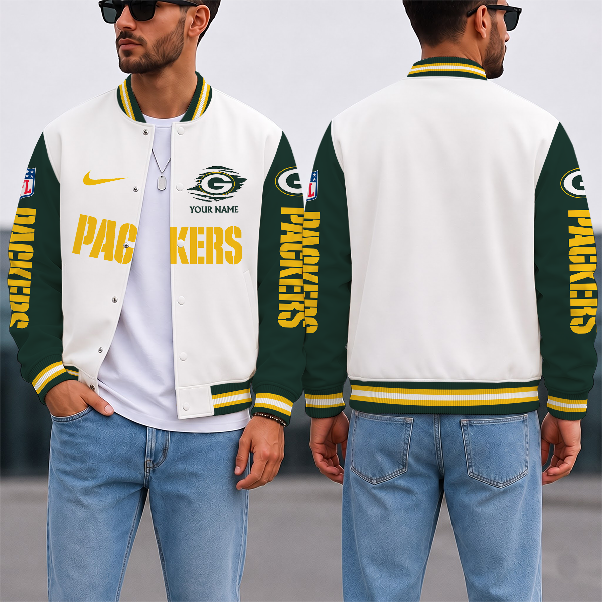 SPECIAL EDITION - NEW CUSTOMIZED NFL08 GBP GREEN BAY PACKERS SATIN VARSITY & BASEBALL JACKET