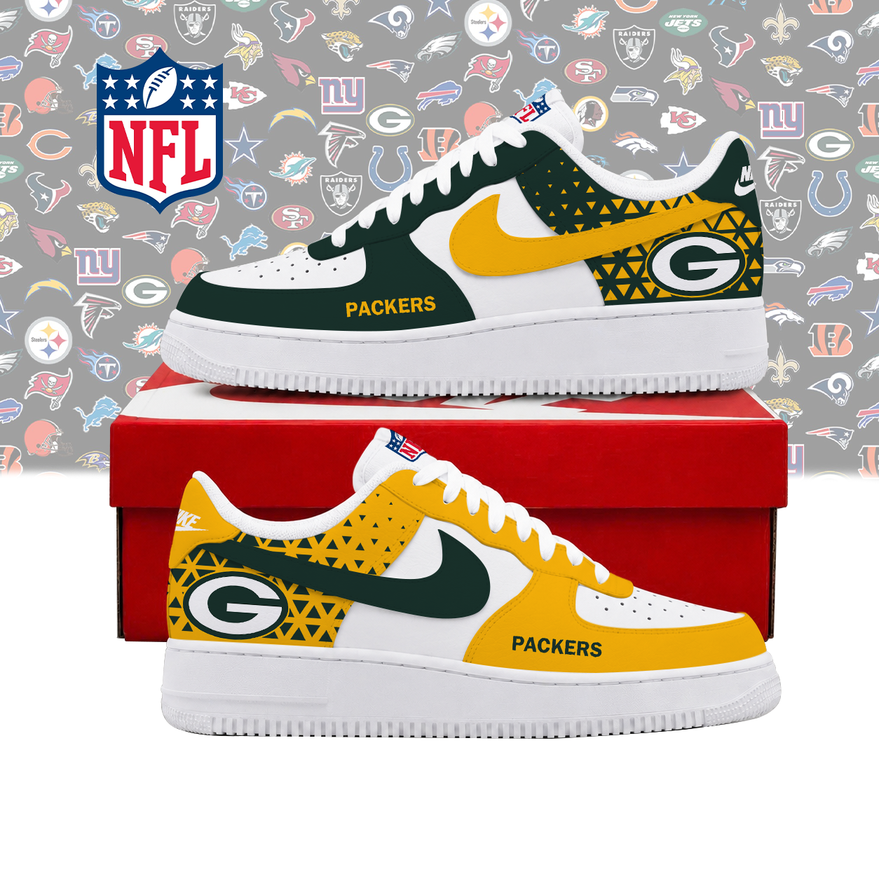 SPECIAL EDITION - NEW CUSTOMIZED NFL08 GBP GREEN BAY PACKERS AF1 SHOES