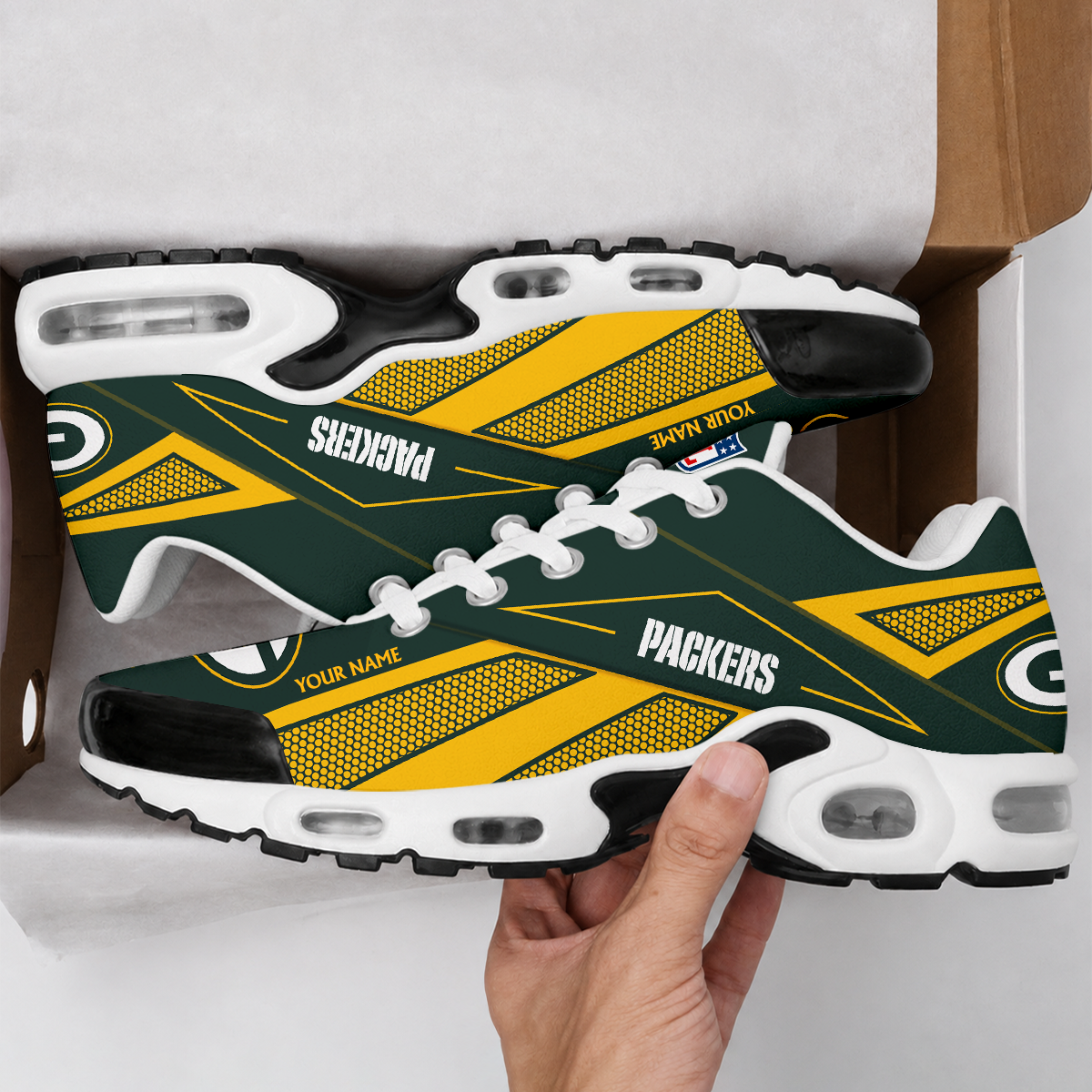 LIMITED EDITION - NEW CUSTOMIZED NFL08 GBP GREEN BAY PACKERS AIR MAX PLUS SNEAKERS