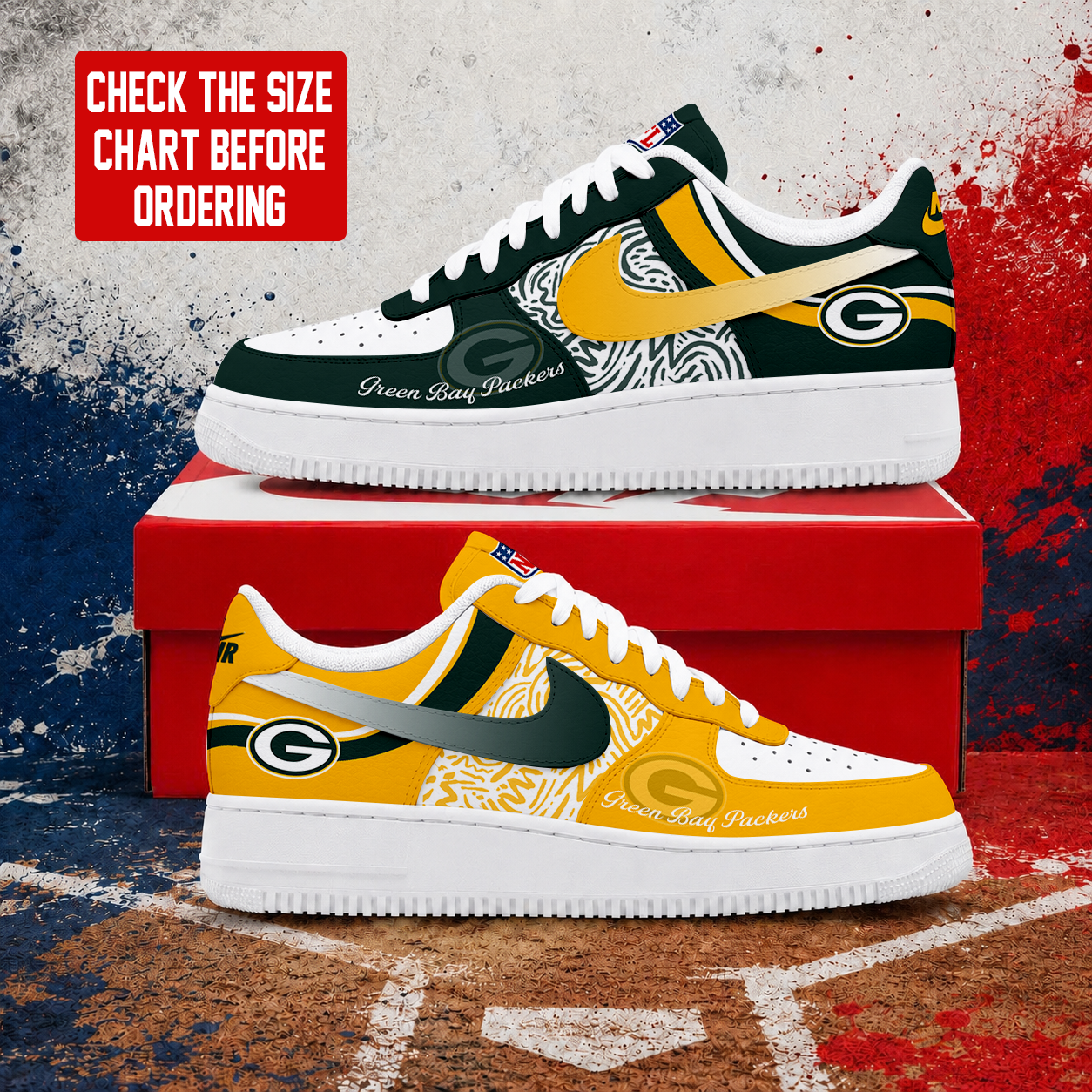 FLASH SALE - NEW CUSTOMIZED NFL08 GBP GREEN BAY PACKERS AF1 SHOES