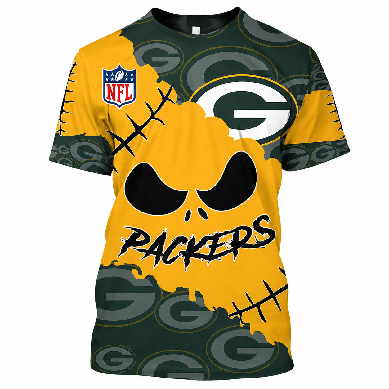 SPECIAL EDITION - NEW CUSTOMIZED NFL08 GBP GREEN BAY PACKERS HALLOWEEN SKULL APPAREL FOR FANS