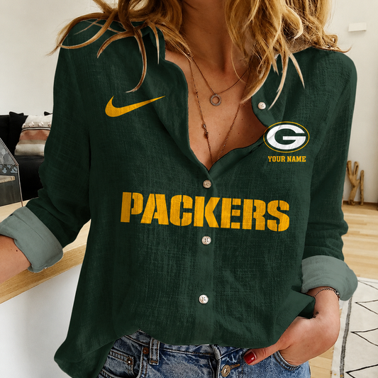 FINAL SALE - NEW CUSTOMIZED NFL08 GBP GREEN BAY PACKERS WOMEN CASUAL SHIRT