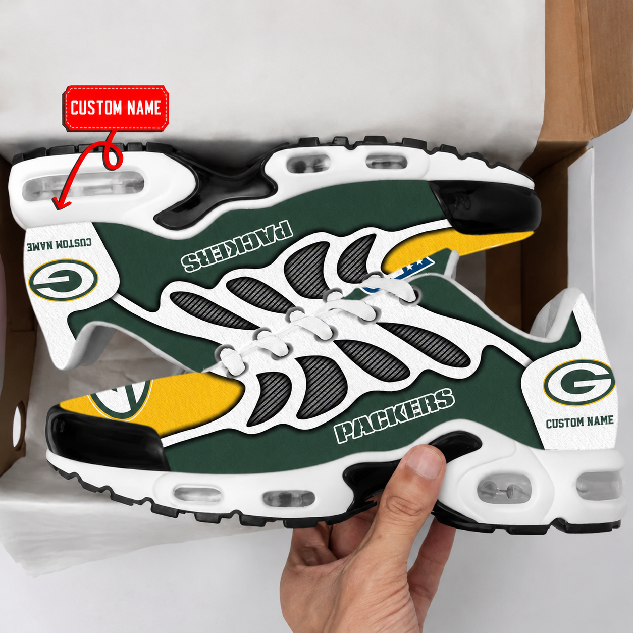 HOT DEAL - NEW CUSTOMIZED NFL08 GBP GREEN BAY PACKERS AIR MAX PLUS SNEAKERS
