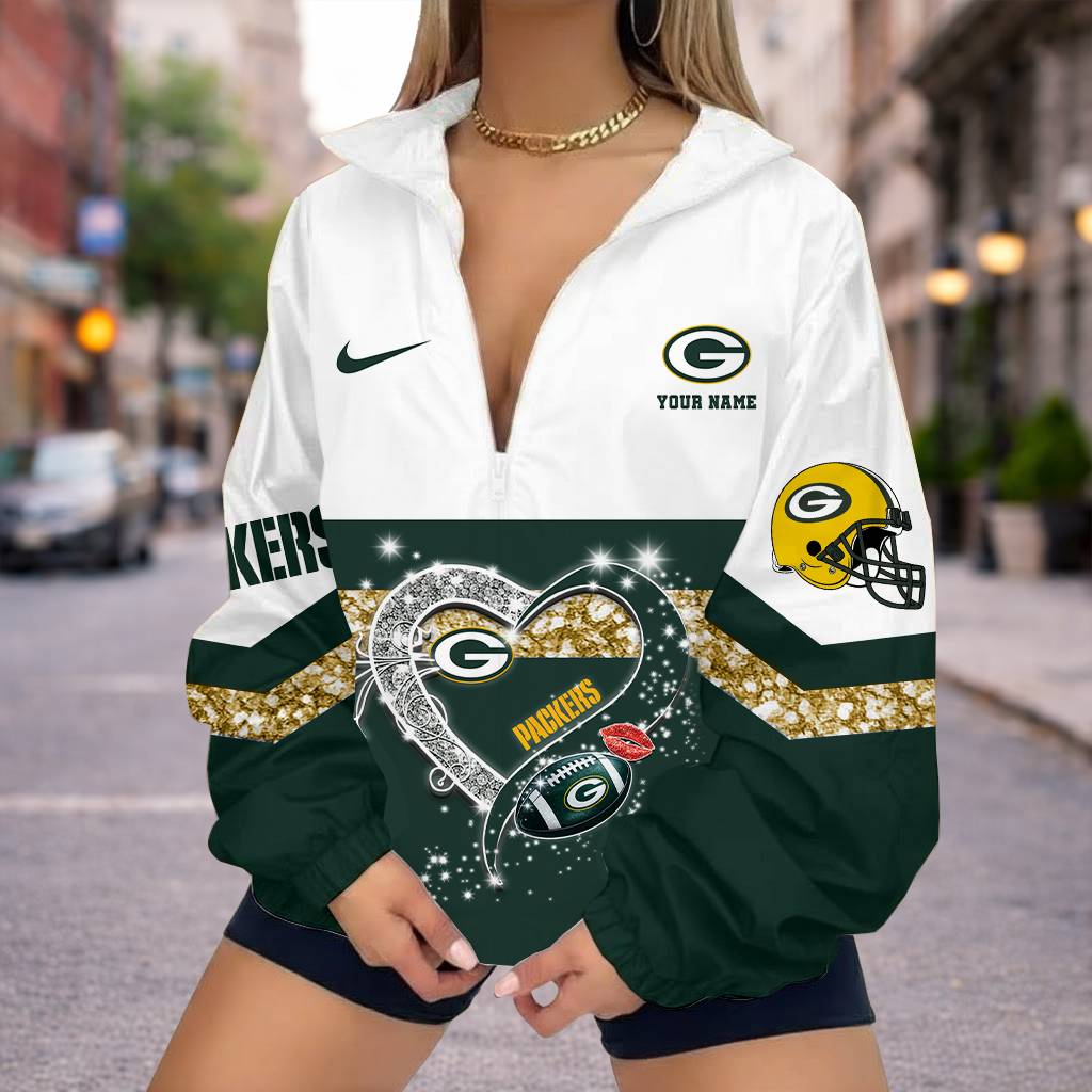FINAL SALE - NEW CUSTOMIZED NFL08 GBP GREEN BAY PACKERS V-NECK ZIPPER SWEATSHIRT JACKET