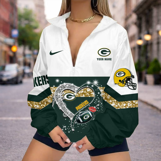 FINAL SALE - NEW CUSTOMIZED NFL08 GBP GREEN BAY PACKERS V-NECK ZIPPER SWEATSHIRT JACKET