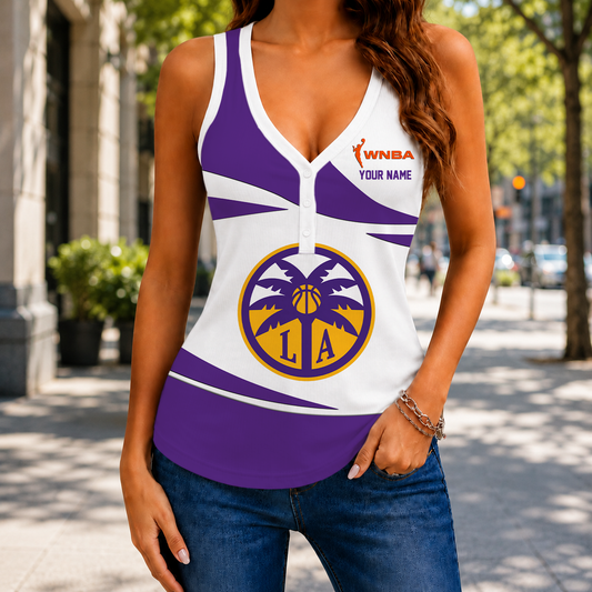 LIMITED EDITION - NEW CUSTOMIZED WNBA08 LAS LOS ANGELES SPARKS WOMEN'S V-NECK TANK TOP