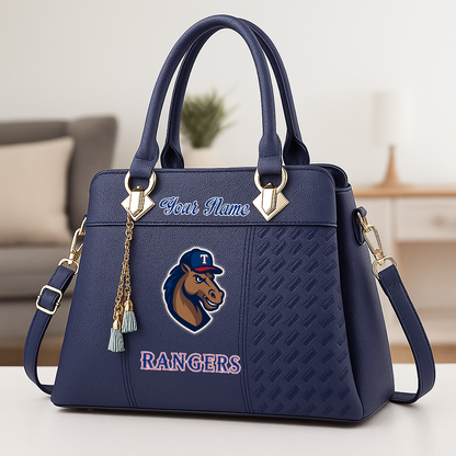 LIMITED EDITION - NEW CUSTOMIZED MLB08 TRS TX RANGERS ZIP HANDBAG MULTICOLOR
