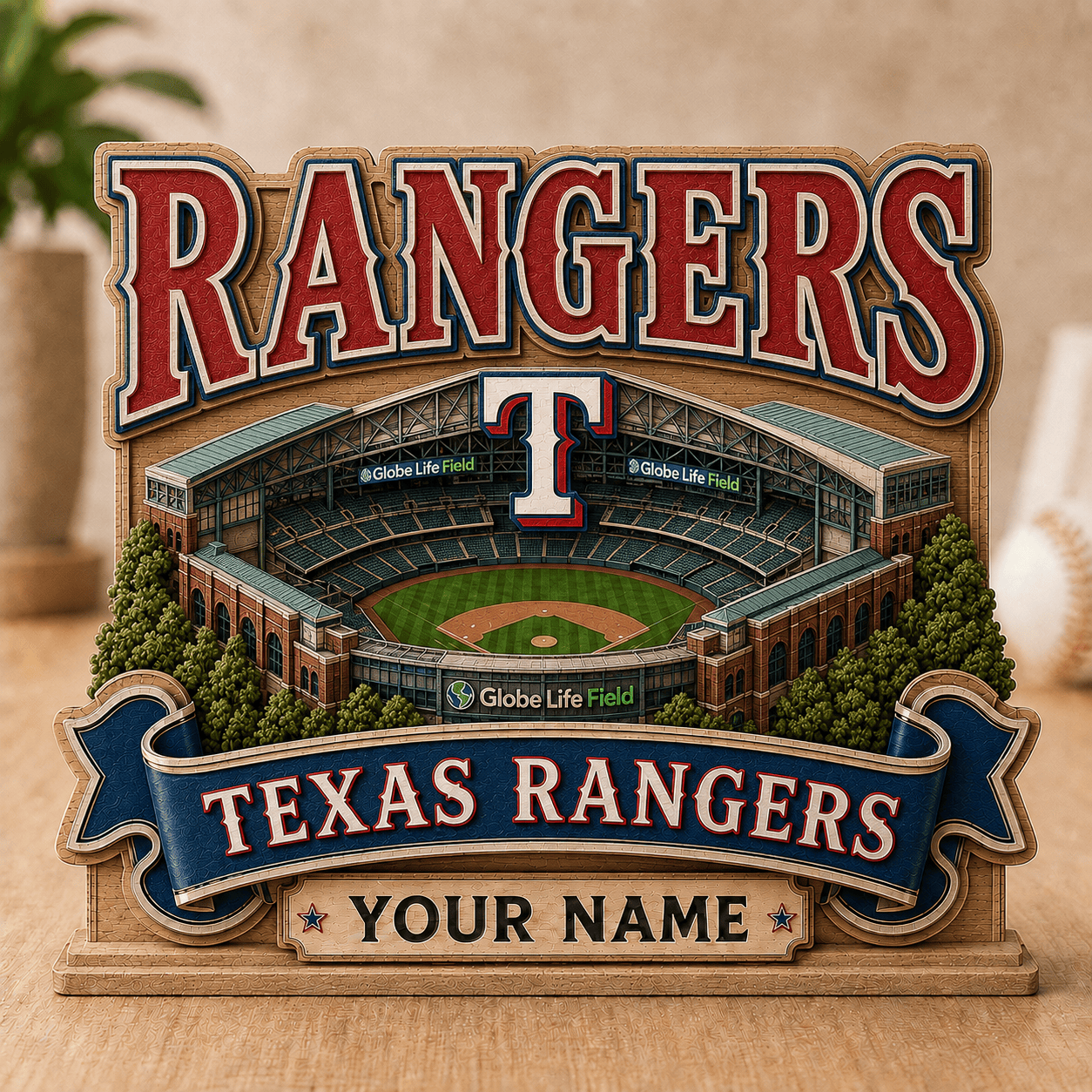 FLASH SALE - NEW CUSTOMIZED MLB08 TRS TEXAS RANGERS 3-LAYER WOODEN BLOCK