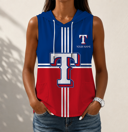 VIRAL EDITION - NEW CUSTOMIZED MLB08 TRS TEXAS RANGERS WOMEN'S SLEEVELESS HOODED POCKET TANK TOP