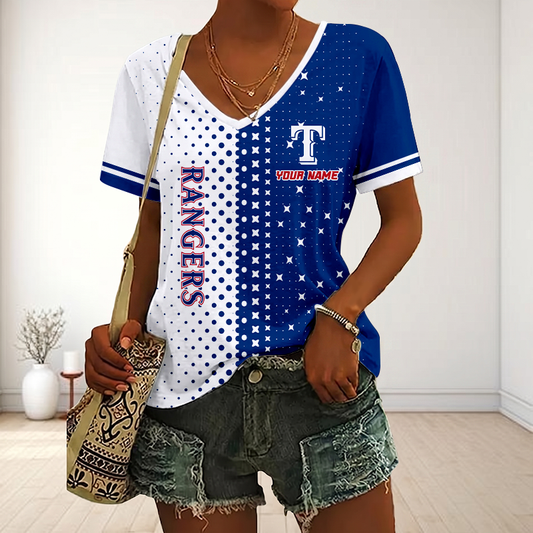 FINAL SALE - NEW CUSTOMIZED MLB08 TRS TEXAS RANGERS V-NECK FEMALE SHIRT
