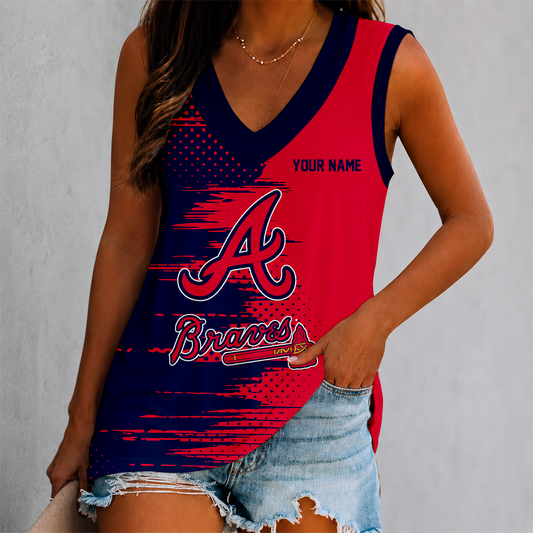 FINAL SALE - NEW CUSTOMIZED MLB09 ABS ATLANTA BRAVES WOMEN'S V-NECK TANK TOP