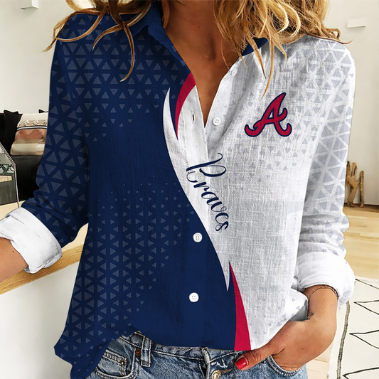 FINAL SALE - NEW CUSTOMIZED MLB09 ABS ATLANTA BRAVES WOMEN CASUAL SHIRT