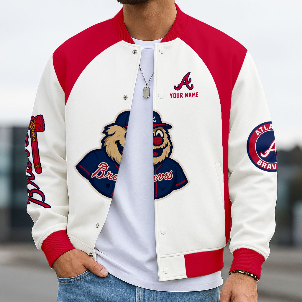 LIMITED EDITION - NEW CUSTOMIZED MLB09 ABS AT BRAVES BASEBALL JACKET, SATIN VARSITY JACKET