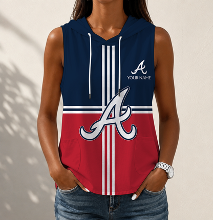 VIRAL EDITION - NEW CUSTOMIZED MLB09 ABS ATLANTA BRAVES WOMEN'S SLEEVELESS HOODED POCKET TANK TOP