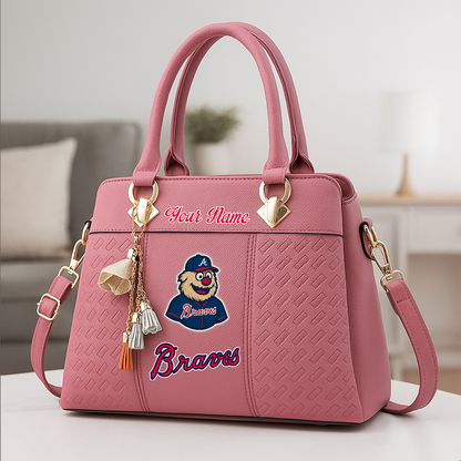 LIMITED EDITION - NEW CUSTOMIZED MLB09 ABS AT BRAVES ZIP HANDBAG MULTICOLOR