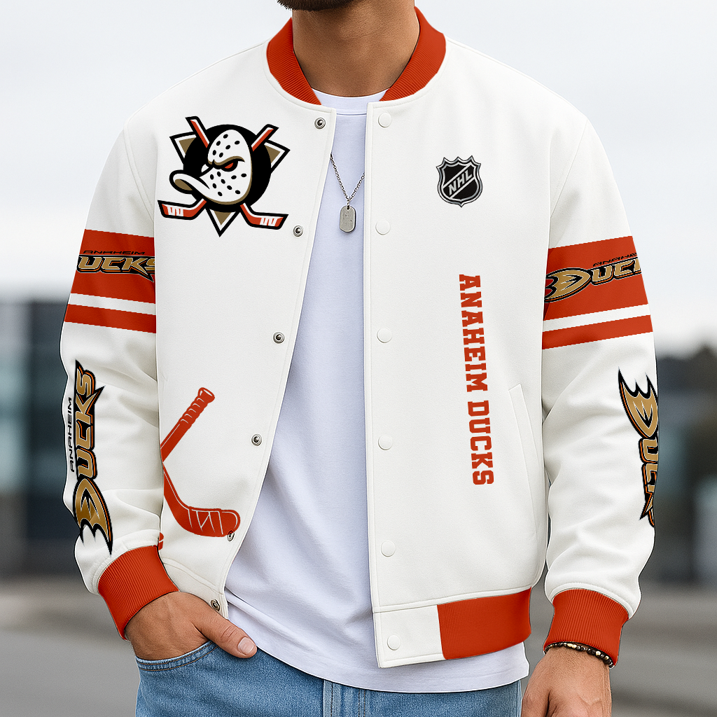 LIMITED EDITION - NEW CUSTOMIZED NHL09 AHD AH DUCKS BASEBALL JACKET, SATIN VARSITY JACKET