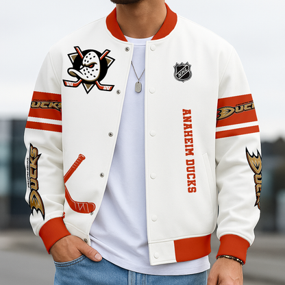 LIMITED EDITION - NEW CUSTOMIZED NHL09 AHD AH DUCKS BASEBALL JACKET, SATIN VARSITY JACKET