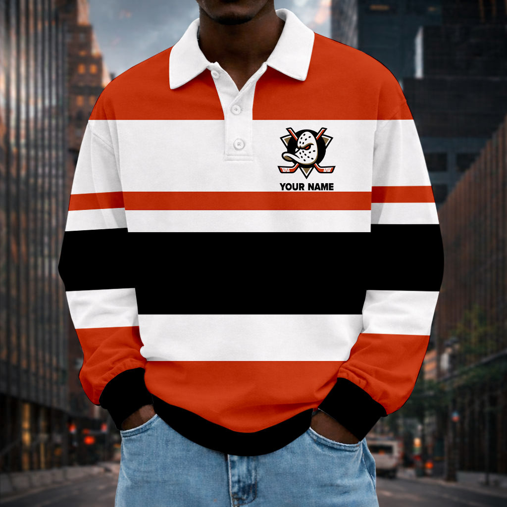 LIMITED EDITION - NEW CUSTOMIZED NHL09 AHD AH DUCKS MEN LONG SLEEVE POLO