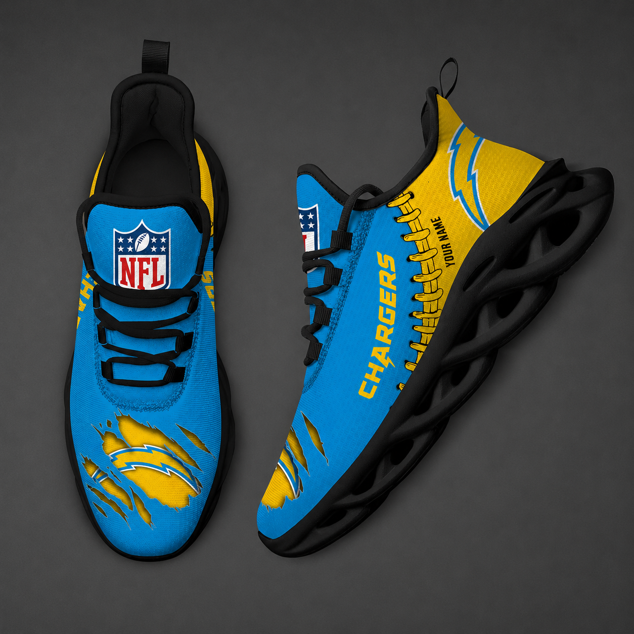 FINAL SALE - NEW CUSTOMIZED NFL09 LAC LOS ANGELES CHARGERS UNISEX MAX SOUL SHOES