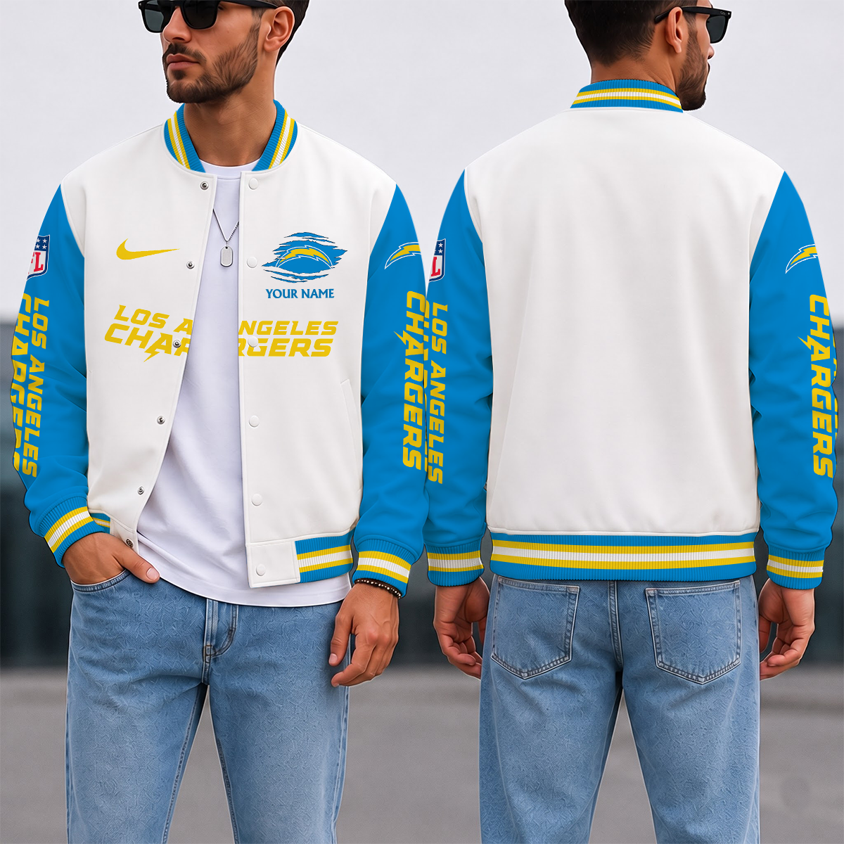 SPECIAL EDITION - NEW CUSTOMIZED NFL09 LAC LOS ANGELES CHARGERS SATIN VARSITY & BASEBALL JACKET