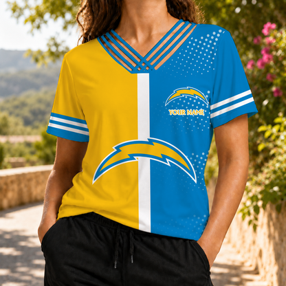 VIRAL EDITION - NEW CUSTOMIZED NFL09 LAC LOS ANGELES CHARGERS V-NECK SHIRT