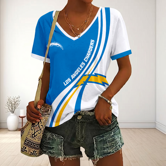LIMITED EDITION - NEW CUSTOMIZED NFL09 LAC LOS ANGELES CHARGERS V-NECK FEMALE SHIRT