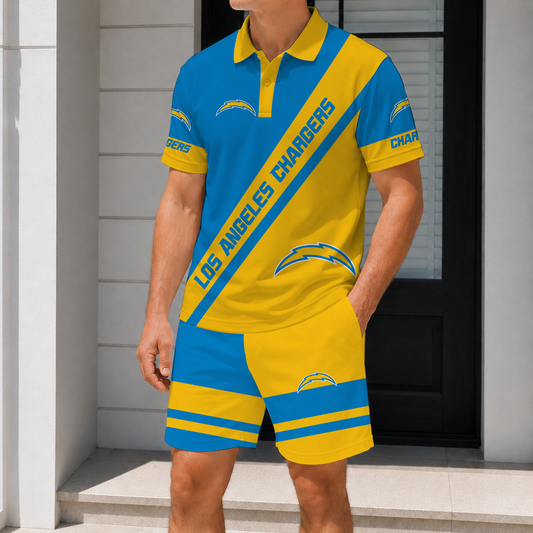 FINAL SALE - NEW CUSTOMIZED NFL09 LAC LOS ANGELES CHARGERS POLO SHIRT & SHORT PANTS SET