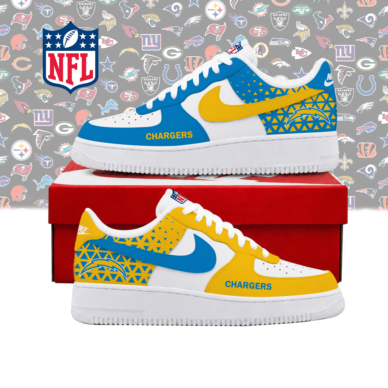 SPECIAL EDITION - NEW CUSTOMIZED NFL09 LAC LOS ANGELES CHARGERS AF1 SHOES