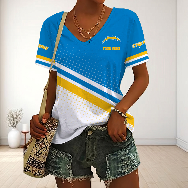 VIRAL EDITION - NEW CUSTOMIZED NFL09 LAC LOS ANGELES CHARGERS V-NECK FEMALE SHIRT