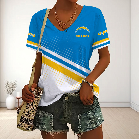 VIRAL EDITION - NEW CUSTOMIZED NFL09 LAC LOS ANGELES CHARGERS V-NECK FEMALE SHIRT
