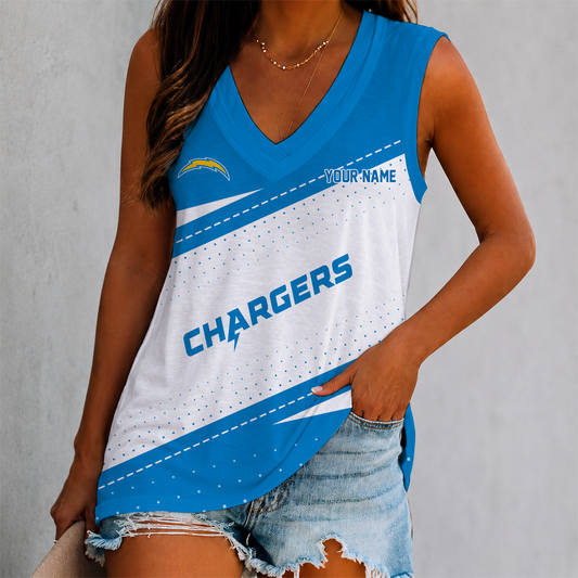 VIRAL EDITION - NEW CUSTOMIZED NFL09 LAC LOS ANGELES CHARGERS WOMEN'S V-NECK TANK TOP
