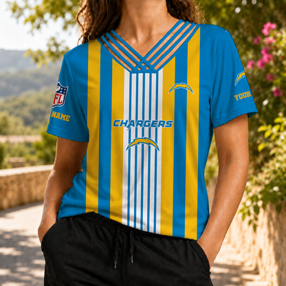 FINAL SALE - NEW CUSTOMIZED NFL09 LAC LOS ANGELES CHARGERS V-NECK SHIRT