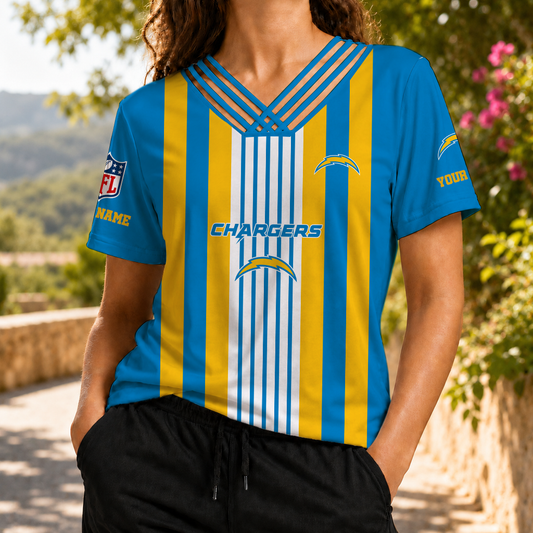 FINAL SALE - NEW CUSTOMIZED NFL09 LAC LOS ANGELES CHARGERS V-NECK SHIRT