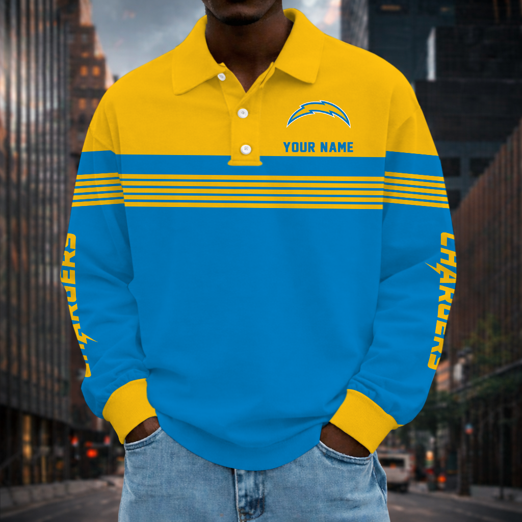 EXCLUSIVE EDITION - NEW CUSTOMIZED NFL09 LAC LOS ANGELES CHARGERS LONG SLEEVE POLO SHIRT