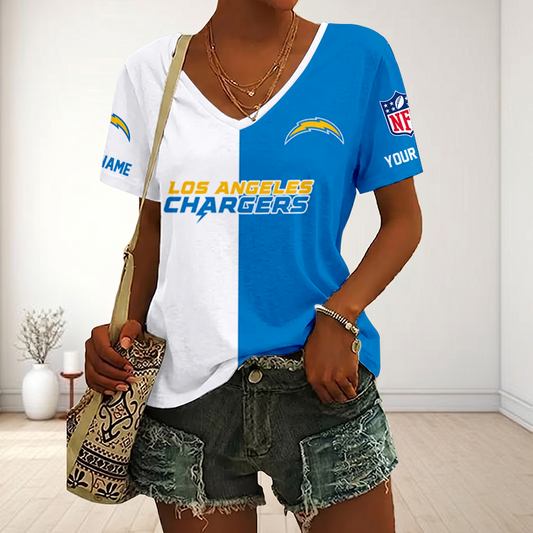 VIRAL EDITION - NEW CUSTOMIZED NFL09 LAC LOS ANGELES CHARGERS V-NECK FEMALE SHIRT