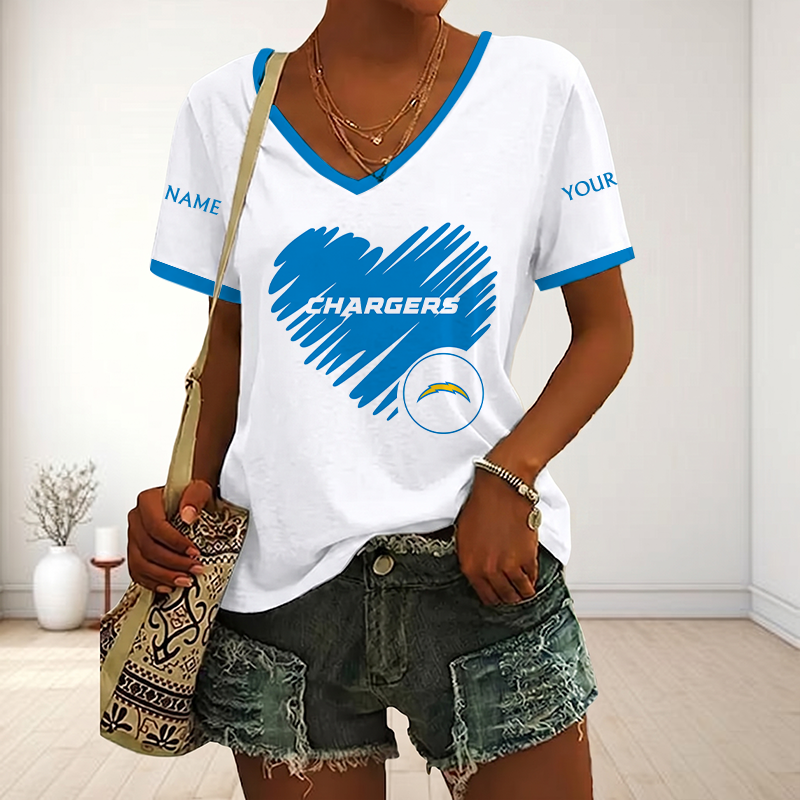 LIMITED EDITION - NEW CUSTOMIZED NFL09 LAC LOS ANGELES CHARGERS V-NECK FEMALE SHIRT