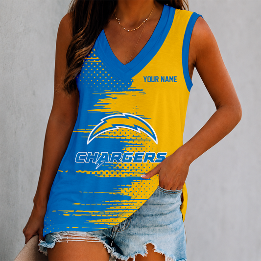 FINAL SALE - NEW CUSTOMIZED NFL09 LAC LOS ANGELES CHARGERS WOMEN'S V-NECK TANK TOP