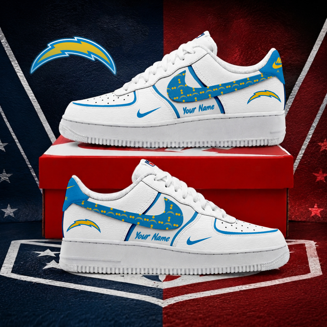 FINAL SALE - NEW CUSTOMIZED NFL09 LAC LOS ANGELES CHARGERS AF1 SHOES