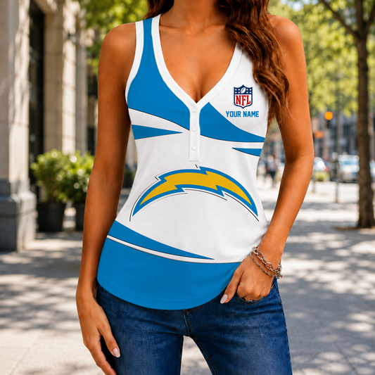 FINAL SALE - NEW CUSTOMIZED NFL09 LAC LOS ANGELES CHARGERS WOMEN'S V-NECK TANK TOP