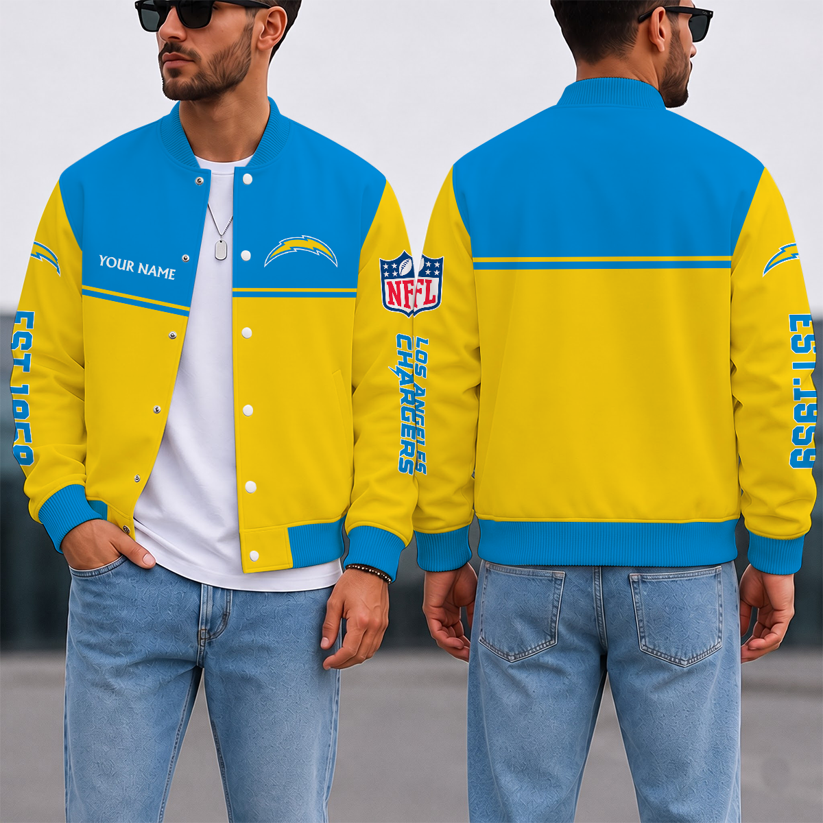 FINAL SALE - NEW CUSTOMIZED NFL09 LAC LOS ANGELES CHARGERS SATIN VARSITY & BASEBALL JACKET