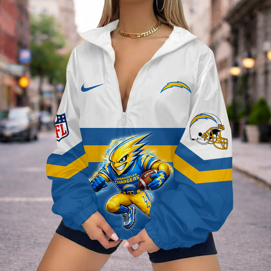 FINAL SALE - NEW CUSTOMIZED NFL09 LAC LOS ANGELES CHARGERS V-NECK ZIPPER SWEATSHIRT JACKET